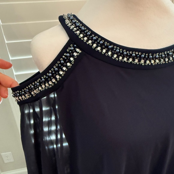 Alex Evenings Long Navy Size 12 Embellished Shoulder Formal Gown - Picture 3 of 16